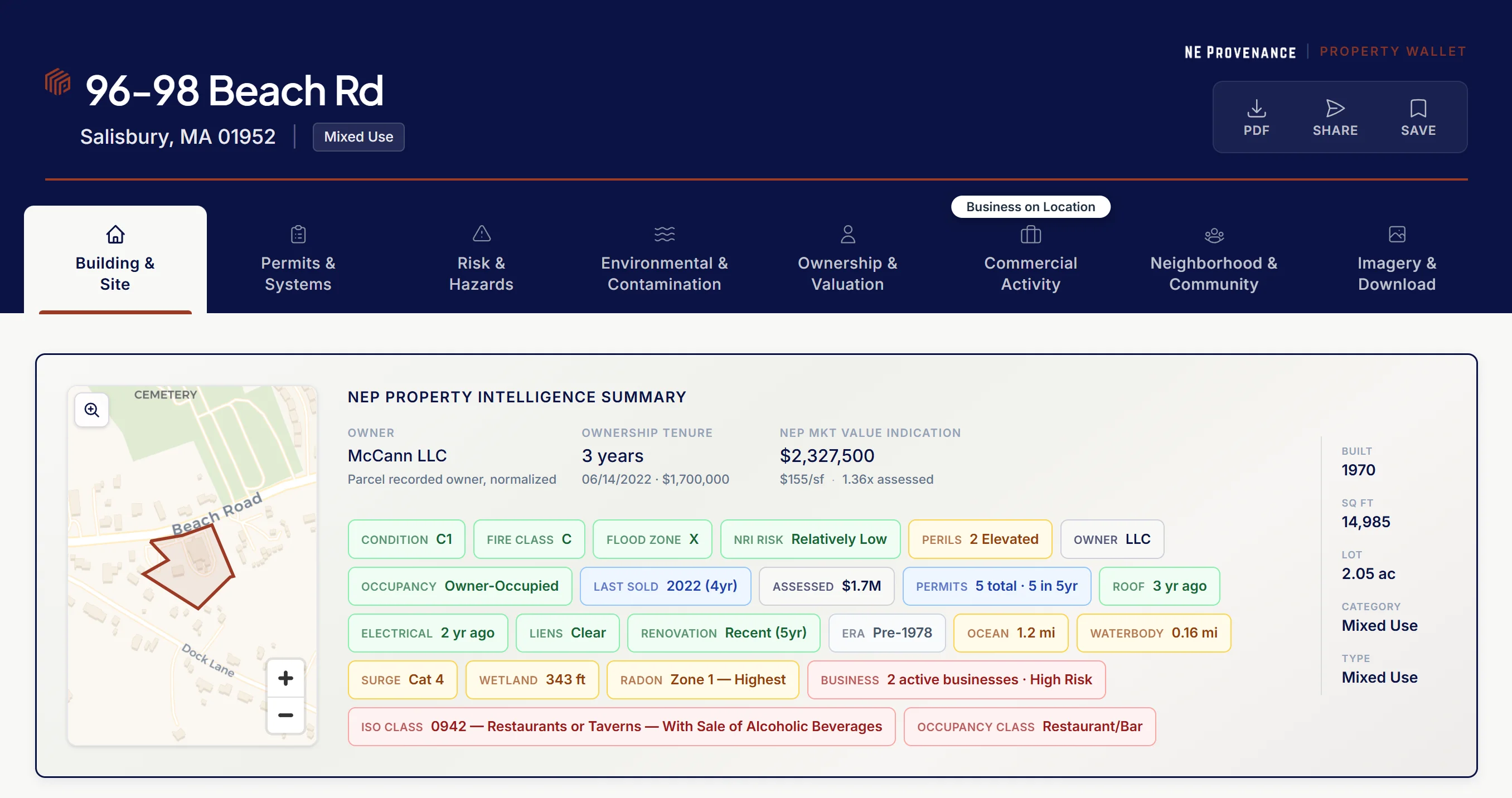 NE Provenance Property Wallet — intelligence summary for 96-98 Beach Rd, Salisbury